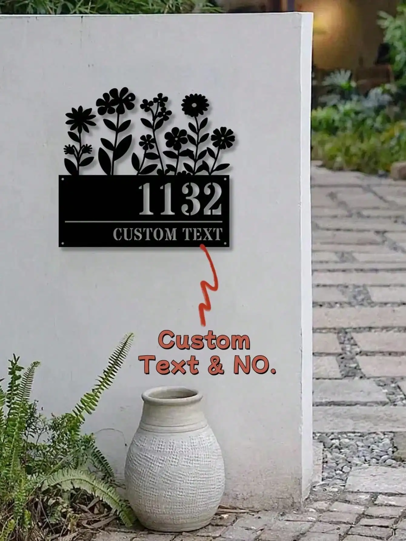 

Personalized Metal Flower Address Sign Wall Decor Housewarming Gift