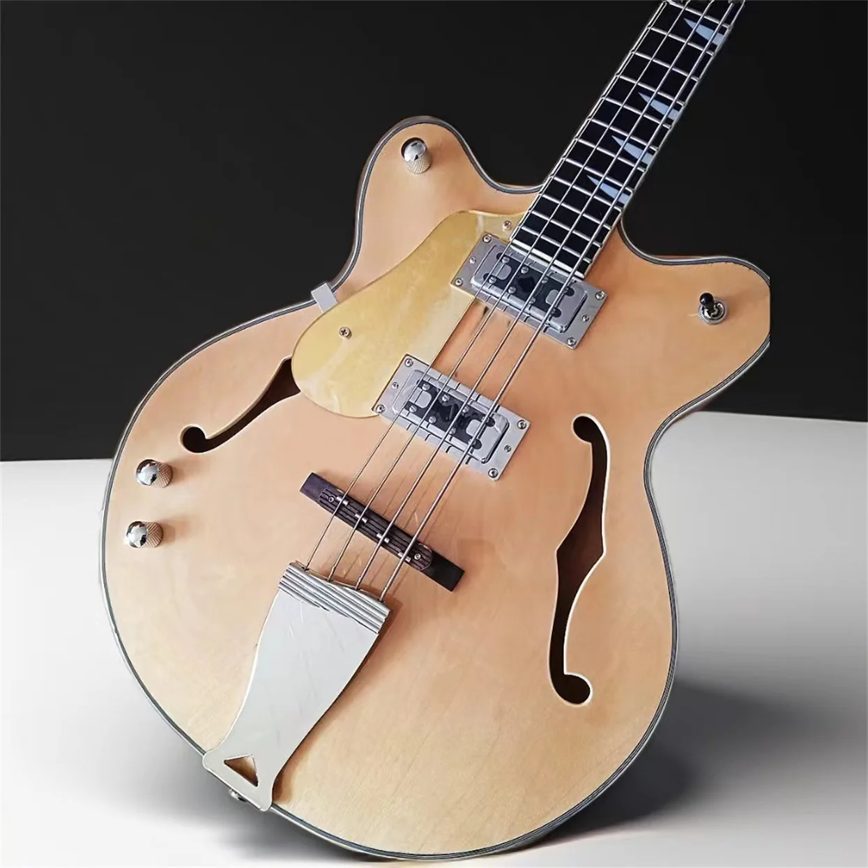 Bass Left-Handed 4-strings Vintage clear Natural wood gloss Semi-Hollow HH Pickups Electric guitar