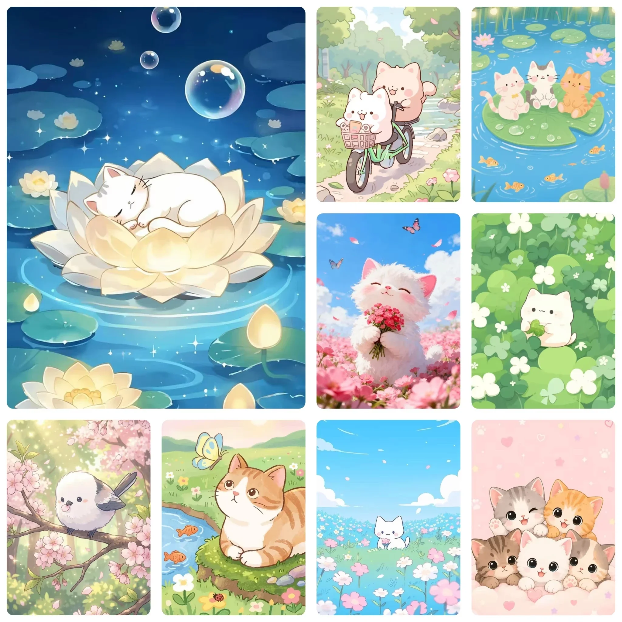 DIY Cute Ghost Flower Field Diamond Painting, Pastel Floral Sky Cartoon Art For Living Room Home Wall Decoration Handmade Gift