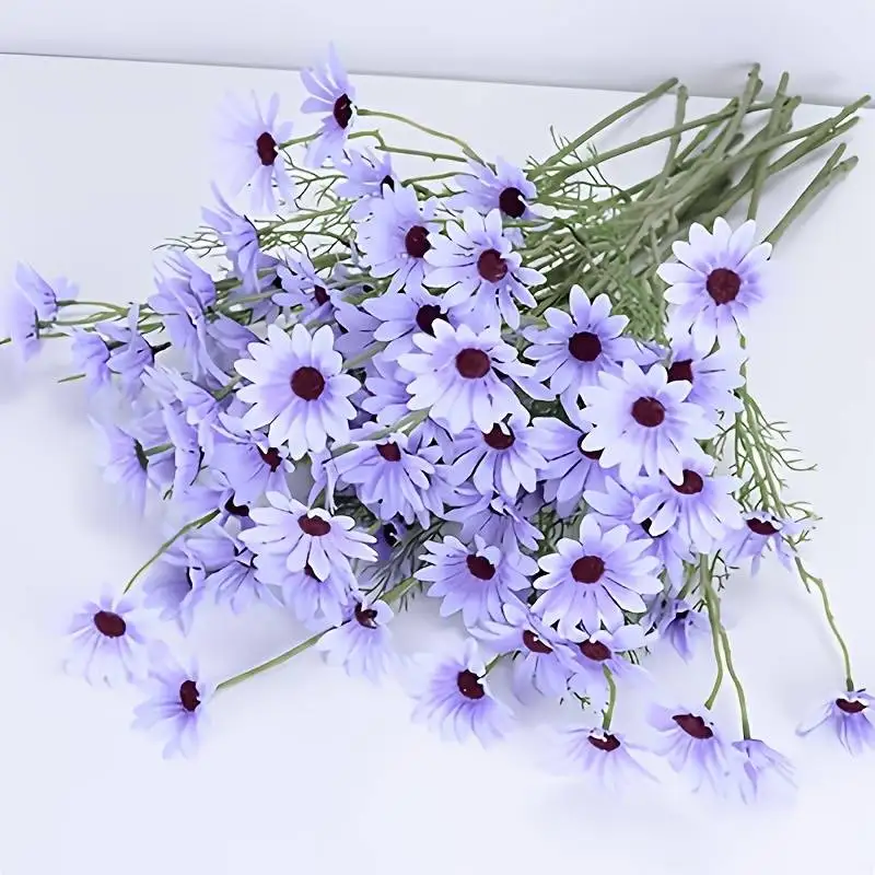 Camomila Artificial Morada con Tallo Largo, Ramo de Flores de Primavera y Verano para Decoración del Hogar