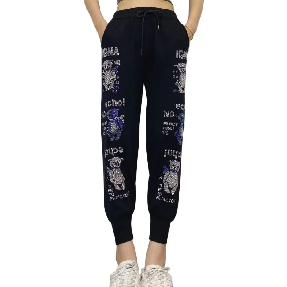 

Trendy Women heavy-duty rhinestone tight waist pants Bright Diamond Casual slim fit harem Tights pants Sports Fitness Yoga Pants