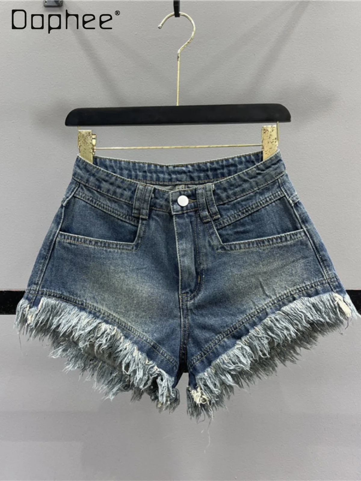 

Spicy Girl Hot Pants Retro Denim Shorts Tassels Women Slim Fit Wide Leg High Waist Sexy Jeans Pants 2024 Summer New Fashion