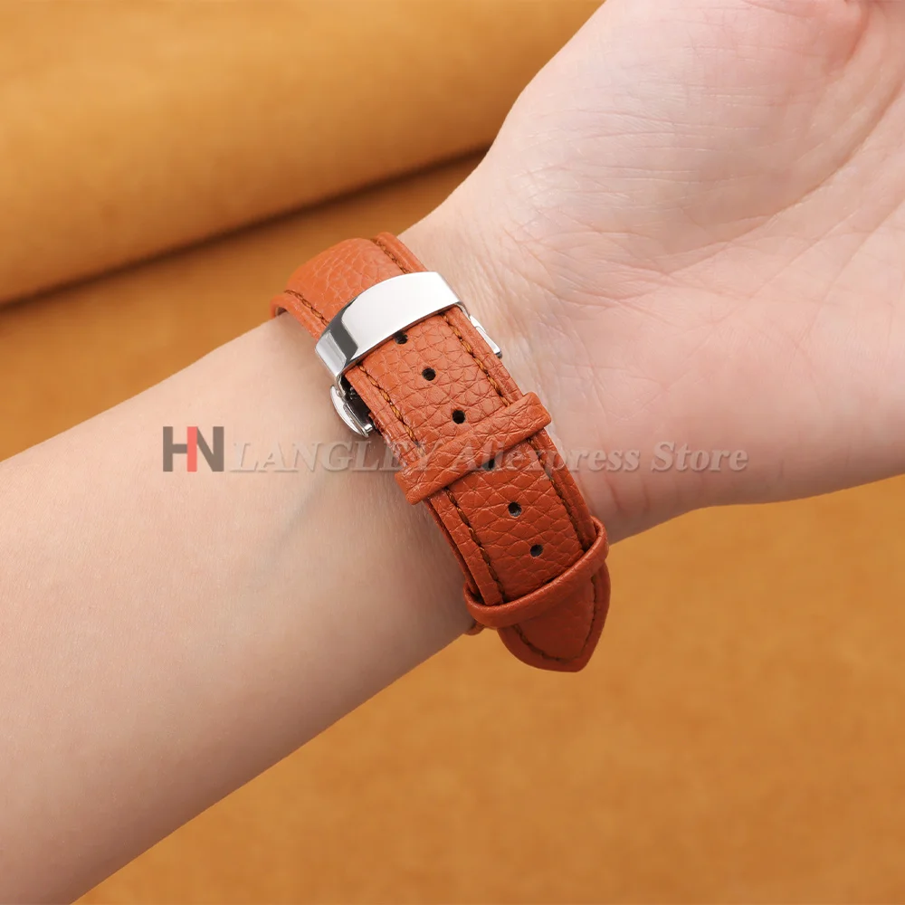 12/14/16/18/19/20/22/24mm Kalbsleder-Uhrenarmband mit Litchi-Prägung, Echtleder-Armband mit Schmetterlingsverschluss, Uhrenzubehör – Detail 8