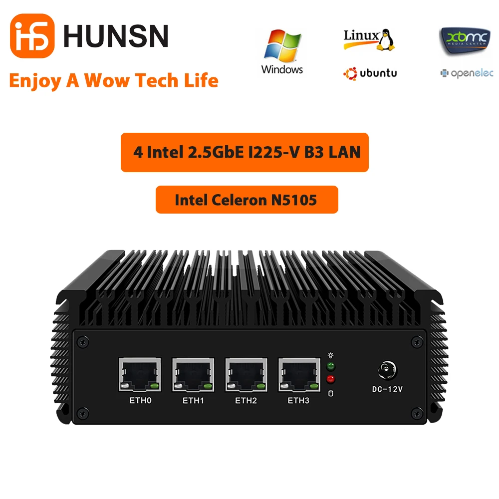 HUNSN 마이크로 방화벽 어플라이언스, RJ02/RJ02k, 인텔 셀러론 N5105,OPNsense, 언탱글, VPN, 라우터 PC,4 x 2.5GbE I225-V LAN, HDMI