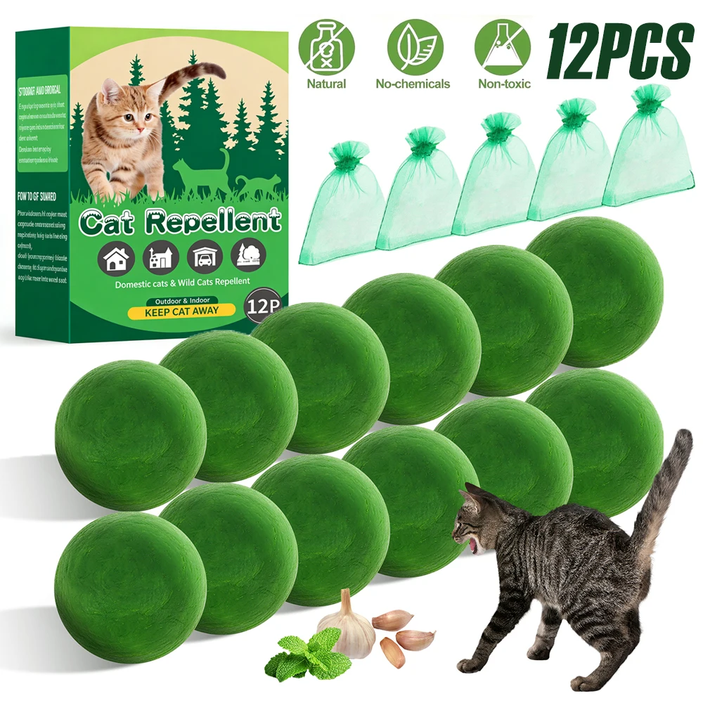 12Pcs Cat Repellent Ball Natural Peppermint Oil Cat Repellent Plant Based Anti Cat Scratch Ball for Keep Pet Off Yard Garden