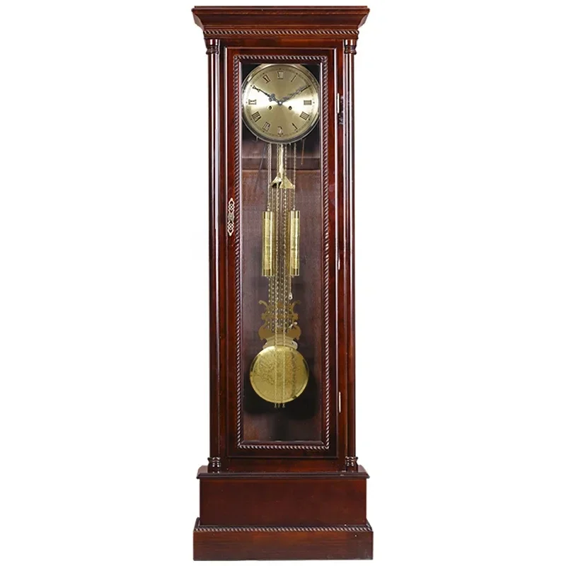 Solid Wood Mechanical Floor Clock European-Style Living Room Clock Home Chinese Retro Vertical Time Reporting Large Swing Clock