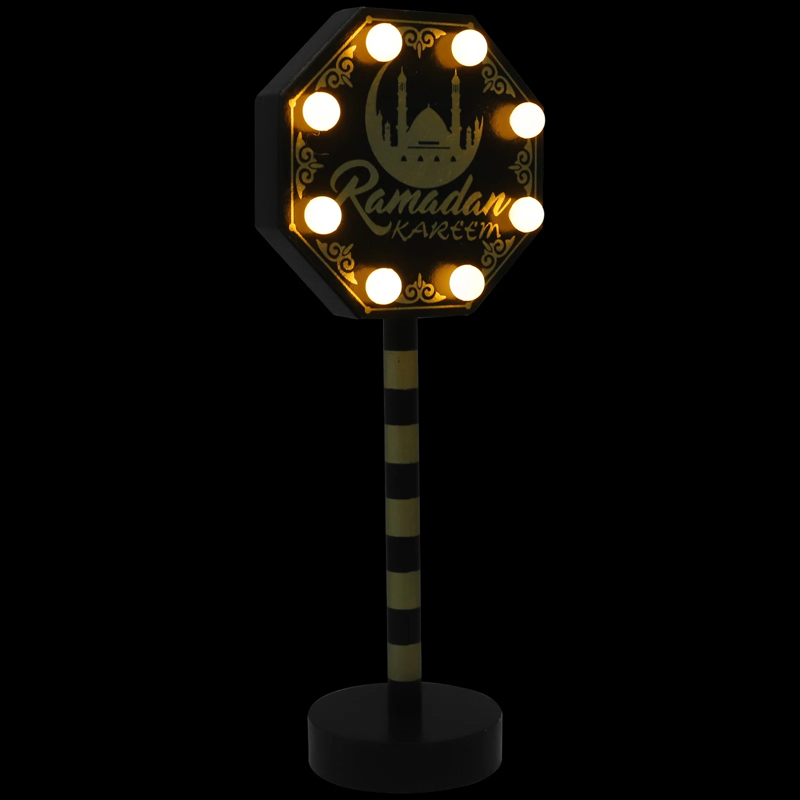 

Middle Eastern Festival LED Decorative Lights Black Octagonal Road Sign Lamp Ramadan Eid Wood Light Tabletop nament Creative