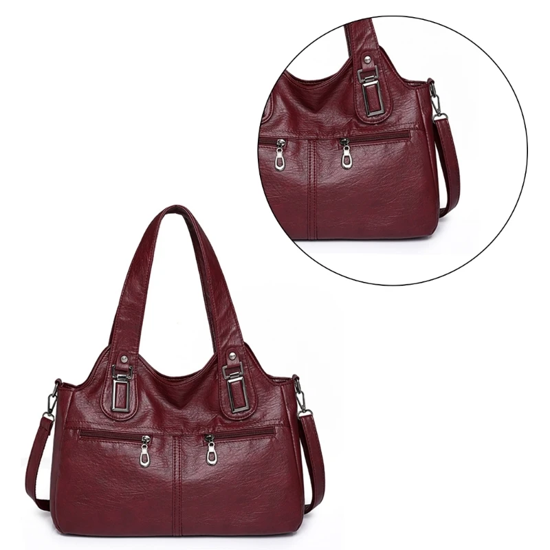 E74B 2024 PU Leather Bag Handbag Versatile Shoulder Bag for Girl Women Large Capacity Vintage Tote Splashproof Crossbody Bag