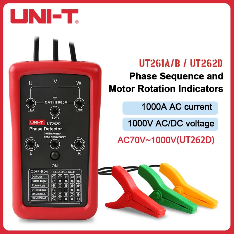 UNI-T UT261A/UT261B/UT262D Phase Sequence Rotation Indicator Missing Phase Indication Motor Steering Meter