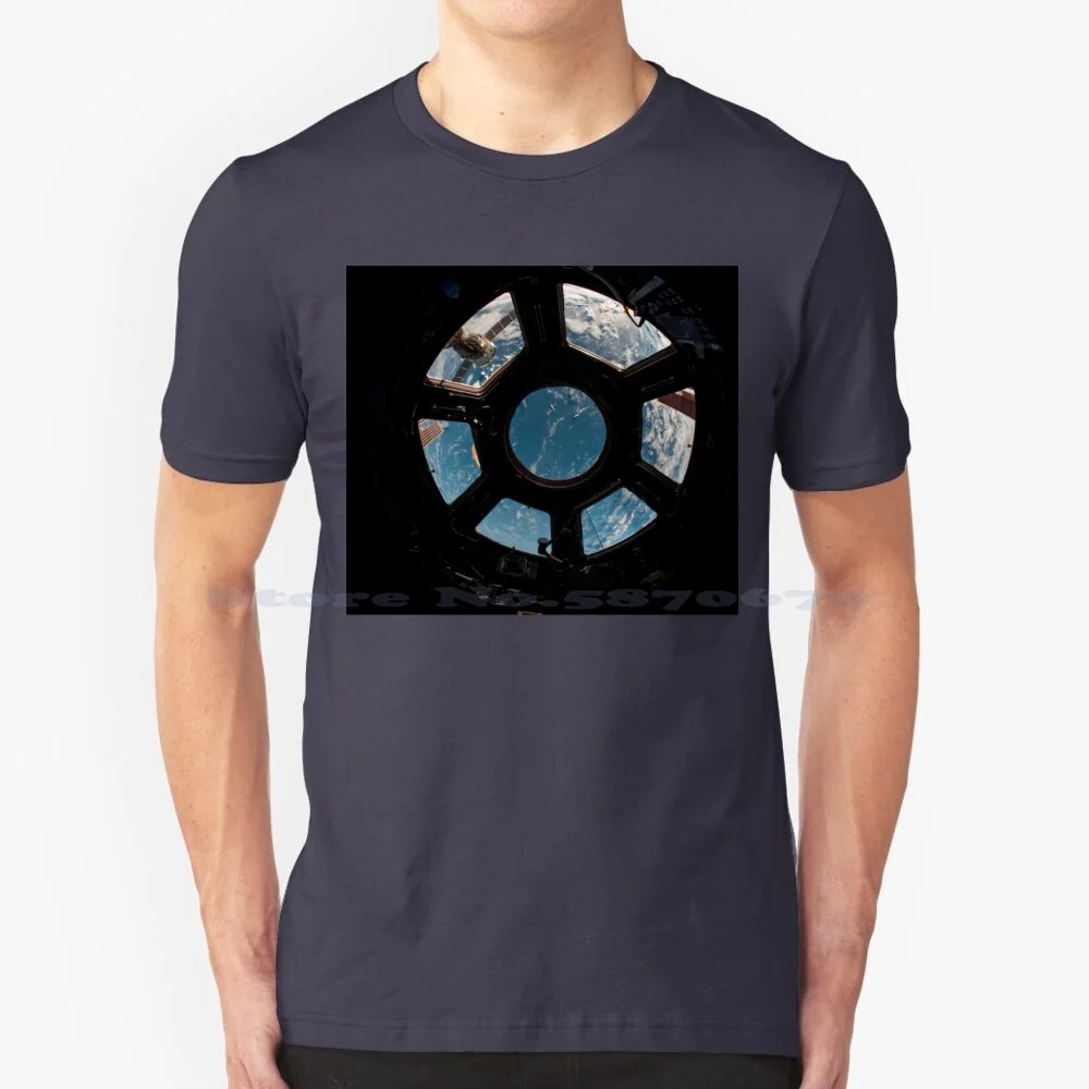 Iss Window T Shirt 100% Cotton Tee Space Wallpaper Star Galaxy Astronaut Views Moon Earth Awesome Fantasy Iss Gagarin Pot