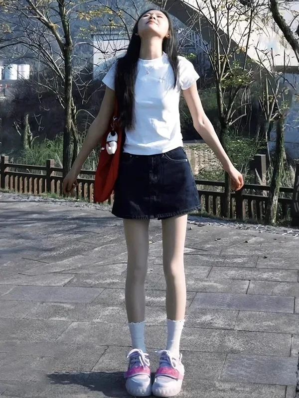 

Джинсовая юбка-шорты А-силуэта с высокой талией для полных женщин, летняя новинка, предотвращающая просвечивание, стройнящая фигуру