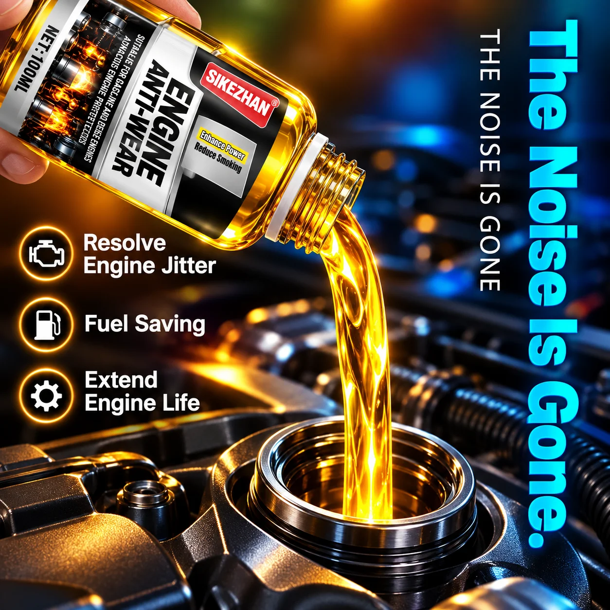 SIKEZHAN Engine Anti-Wear Protector & Noise/Vibration Reducer - Nano Blue Smoke Repair Oil Additive for Cars, Engine Protection