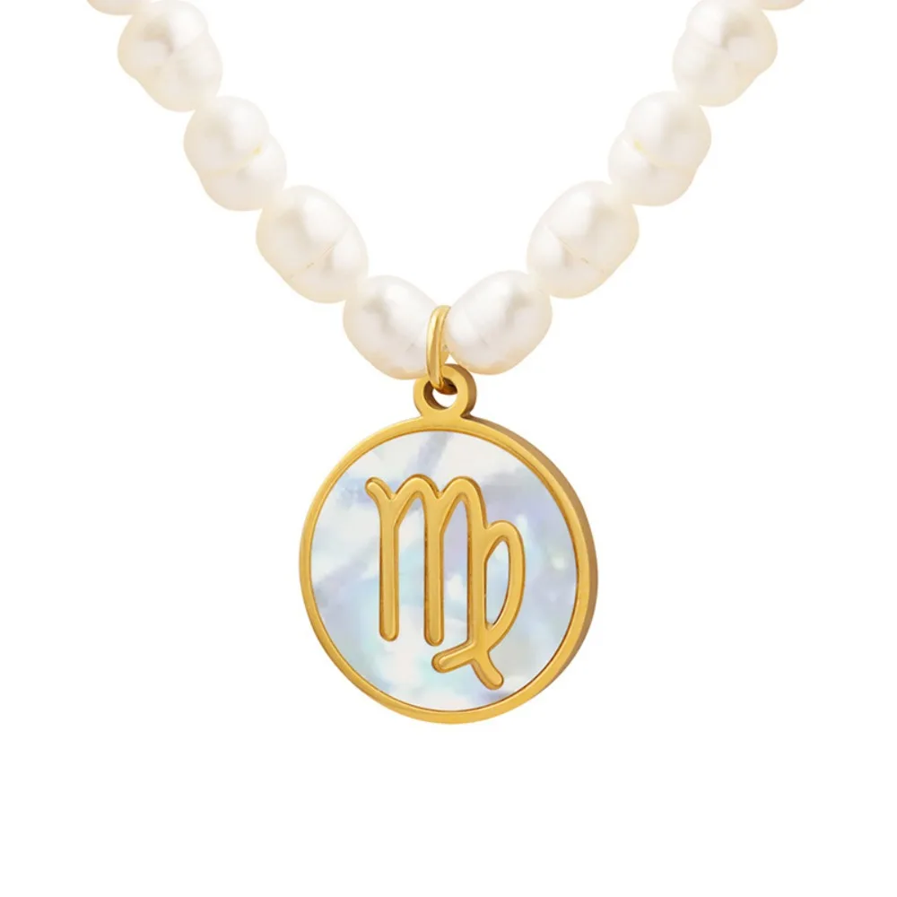 

Women's Necklace with 12 Zodiac Signs Artificially Cultivated Freshwater Pearls Collarbone Chain Stainless Steel Fashion Jewelry