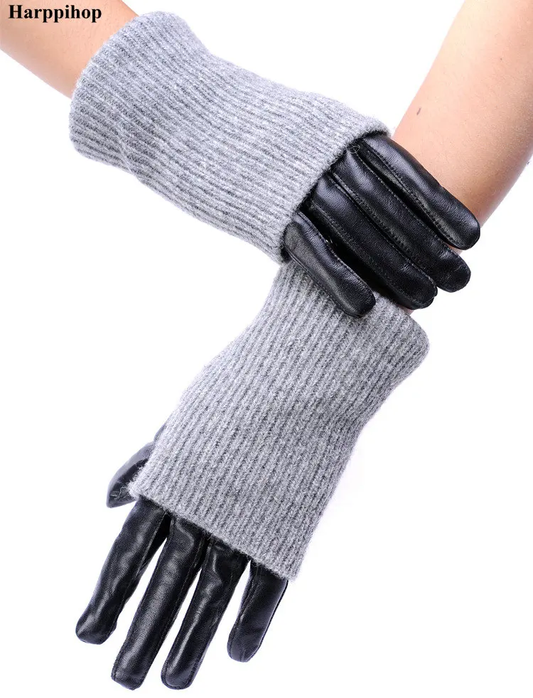 2021ถุงมือผู้หญิงแคชเมียร์ Mittens ถุงมือหนังยาวและสั้น Elegant ขนสัตว์แขนถุงมือ