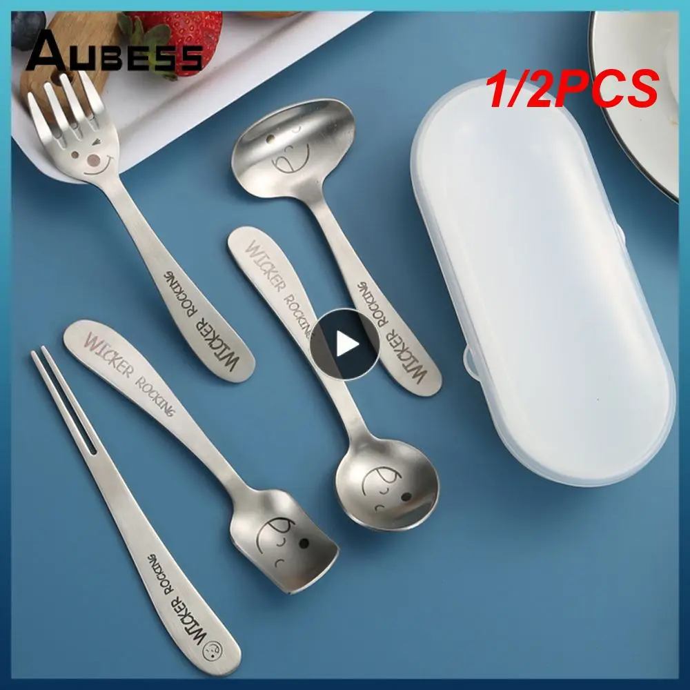 

1/2PCS Spoon 304 Stainless Steel Strong Smiling Face Spoon Household Durable Fork Tableware Hanami Feeding Spoon Portable