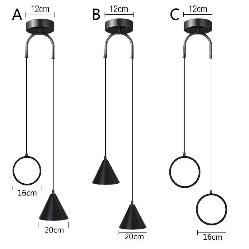 Lampada a sospensione piccola a doppia testa a lunga linea Lampada a sospensione da comodino con paralume triangolare ad anello creativo nordico