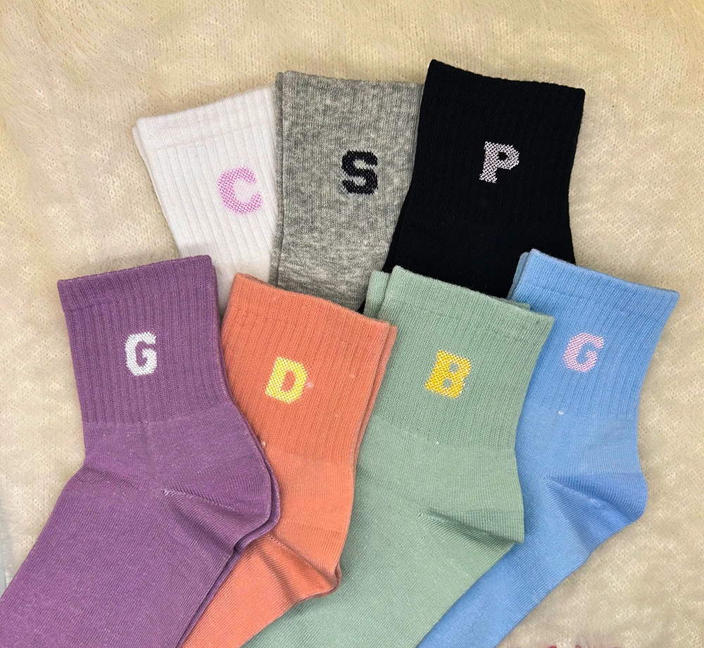 1/4 Pairs Woman Cotton Socks For Women Cotton Female Socks Set Woman Colorful Lady Socks Letter Printed Sock