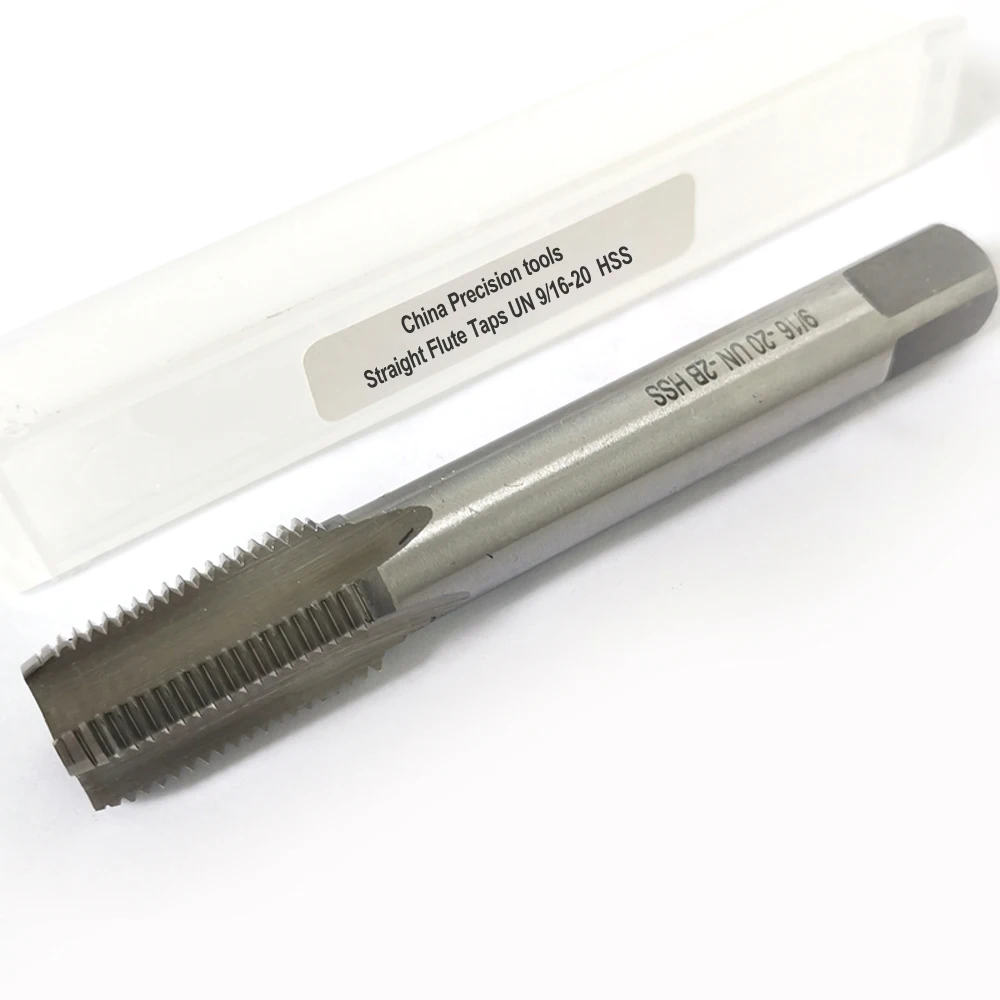 Grifo de rosca de tornillo unificado HSS unc unf 9/16 9/16 ", grifos de flauta recta de rosca fina UNEF UNS 9/16-14 9/16-18 9/16-20 9/16-24