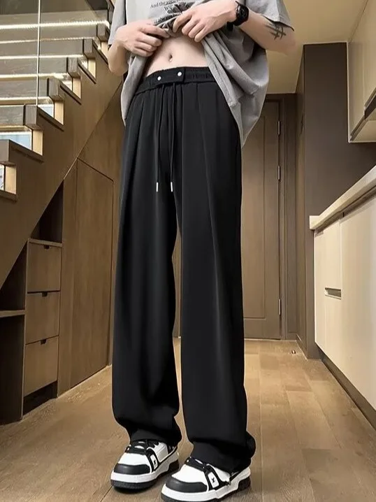 

Мужские брюки прямого кроя больших размеров, весна-осень, свободный крой, чисто черные, длинные, удобные, повседневные, модные, больших размеров