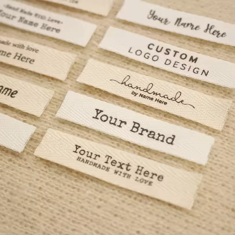 

12x60mm Custom Twill Label-Personalized Brand, Organic Cotton Tags,one Or Two Lines, Personalise Text, Washable Tags