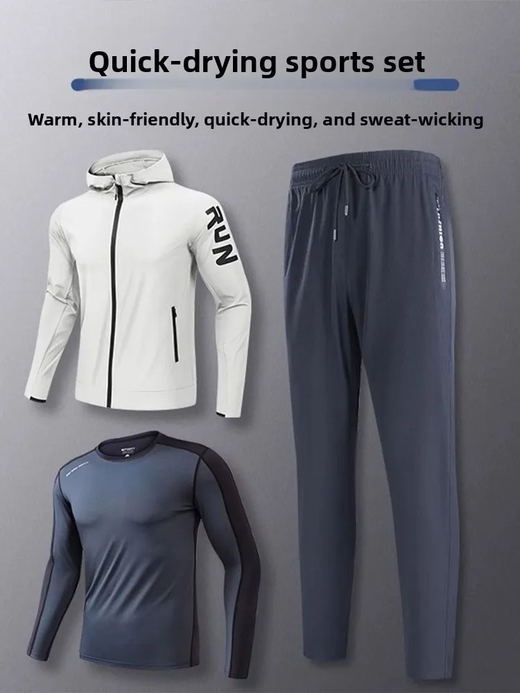

Men's Sportswear Set Spring Autumn Trendy Elastic Qui Dry Fitn Running Suit Morning Run Cycling Training Windproof Jaet