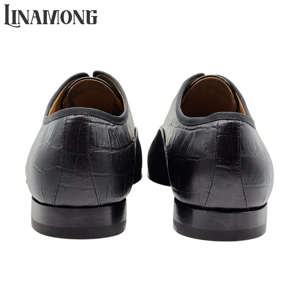 فو كروك تنقش الجلود أكسفورد أحذية جلد الغزال الأسود الانزلاق على فستان أحذية مصمم نمط أحذية من الجلد الأنيق للولائم #4