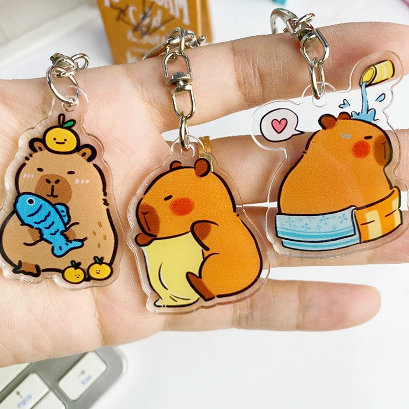 Capybara Acrylic Keychain Toy Cartoon Keyring Pendant Backpack Bag Key Ring Decor Gift