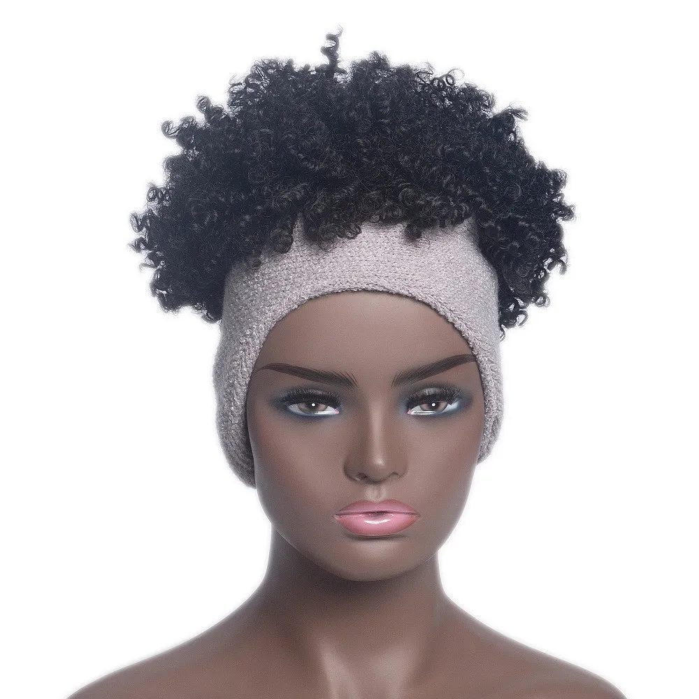 OUCEY Synthetic Hair Curly Wigs for Black Women Short Headband Wigs for Women White Turban Wrap Cosplay Wigs on Clearance Sale