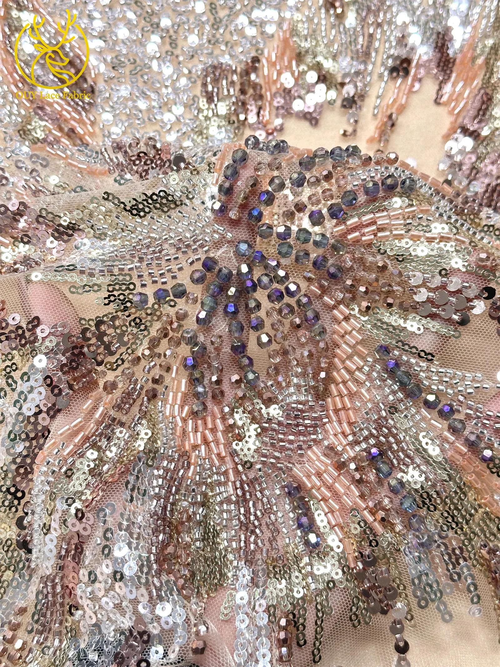 2026 Luxuriöser mexikanischer Perlen-Spitzenstoff 2026 Premium französischer nigerianischer Pailletten-Spitzenstoff, ideal für Hochzeitskleider und Partykleider – Detail 6