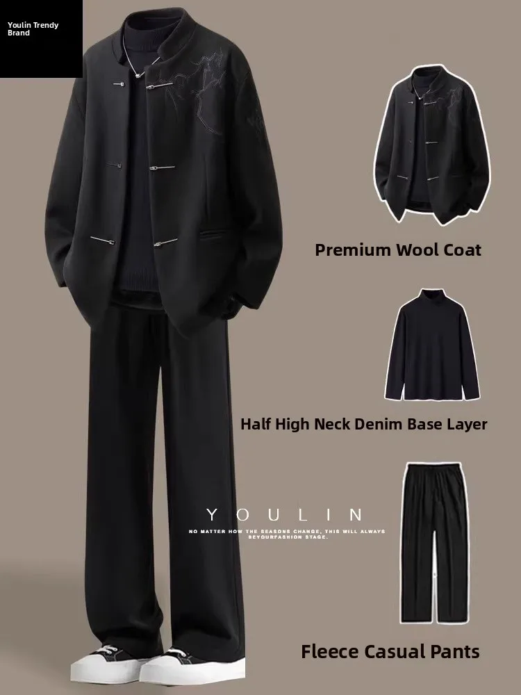 

New Chinese Sle Embroidered Thiened Cotton Wedding Suit Set for Men Winter Wedding Ceremony Engagement Outfit