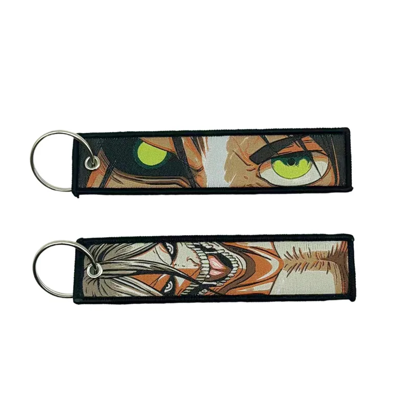 Anime giapponese Attack on Titan portachiavi per moto auto chiave Fobs portachiavi ricamo portachiavi per uomo donna accessori regalo