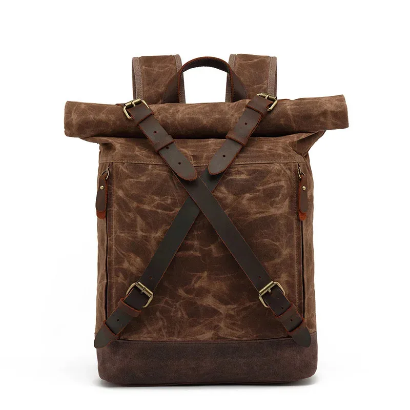 

Luxury Vintage Canvas Backpacks for Men Oil Wax Canvas Rucksacks Travel bag Backpack Large Waterproof Daypacks Retro Bagpack