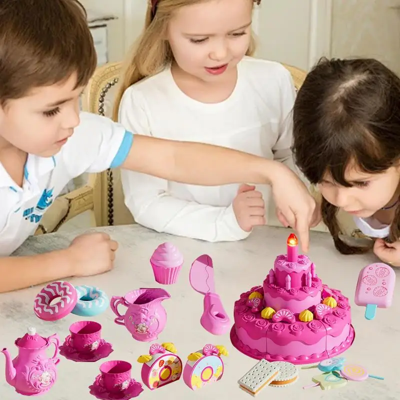 Birthday Cake Toy Food Toys Realistic Toy Cake Kids Pretend Play Fake Cake with Sound Light Birthday Toys for Home Boys Girls