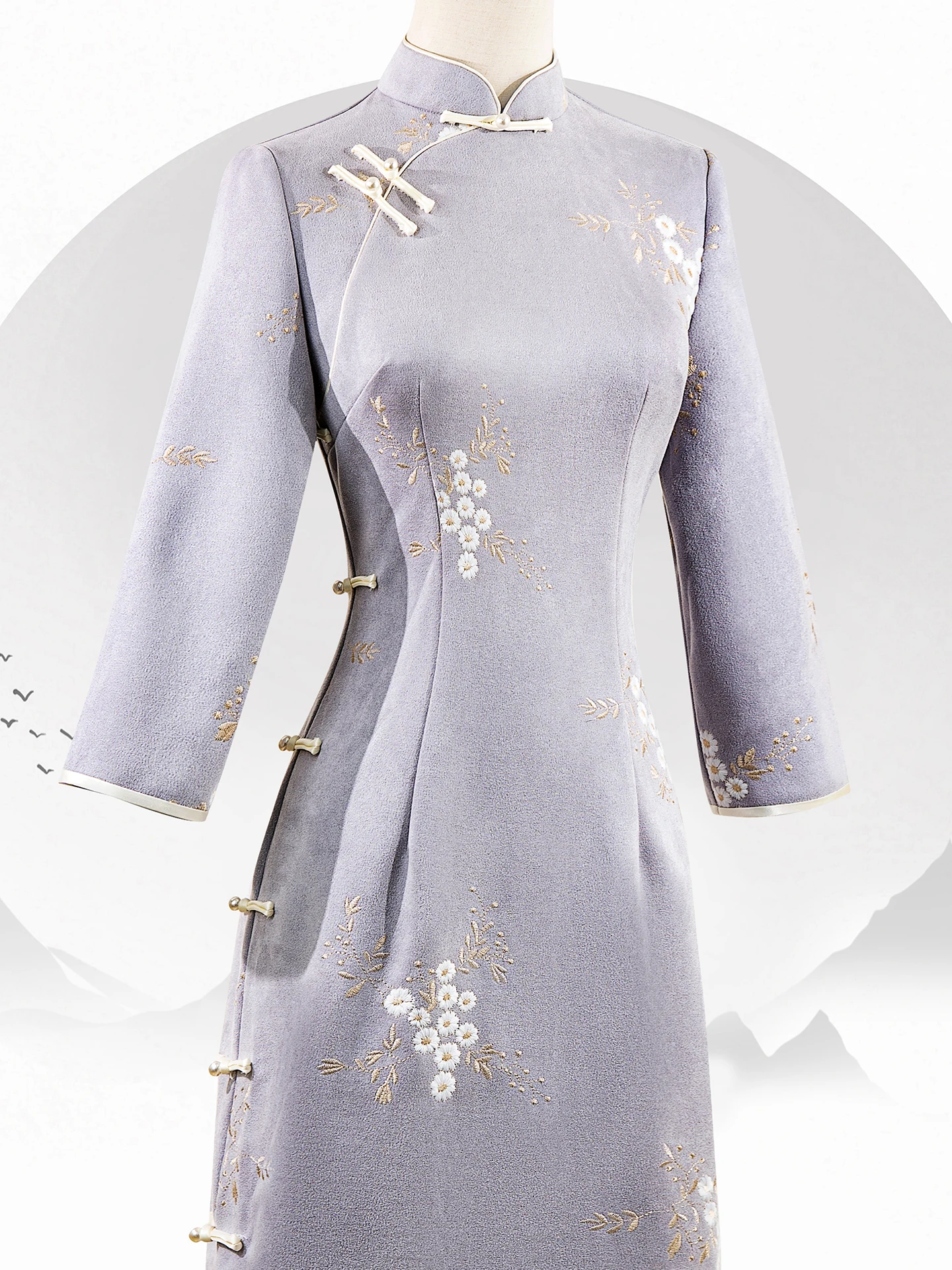 new-young-sle-purple-long-sve-suede-embroidered-traditional-chinese-dr-women's-small-size-mid-length-qipao