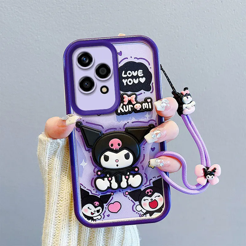 3D Cartoon Kuromi Phone Case For Honor 90 Lite 200 Pro 50 SE 9X 8X Cute Toys Lotso Pochacco Puppy Strap Rope Cover