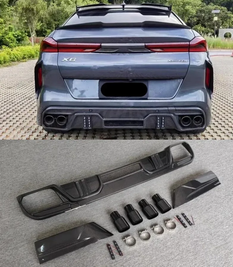 

Carbon Fiber Rear Bumper Diffuser Spoiler Exhaust Trunk Cover Body Kit With Lamp For BMW X6M F96 2020 2021 2022 2023