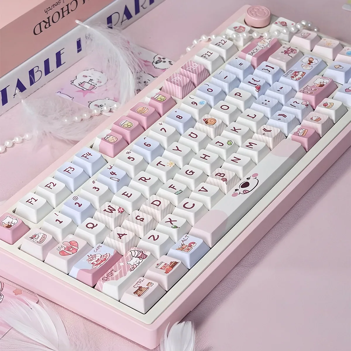 Milk tea cat coffee keycap PBT material Original high mechanical keyboard cap Five-sided hot sublimation 145 keys