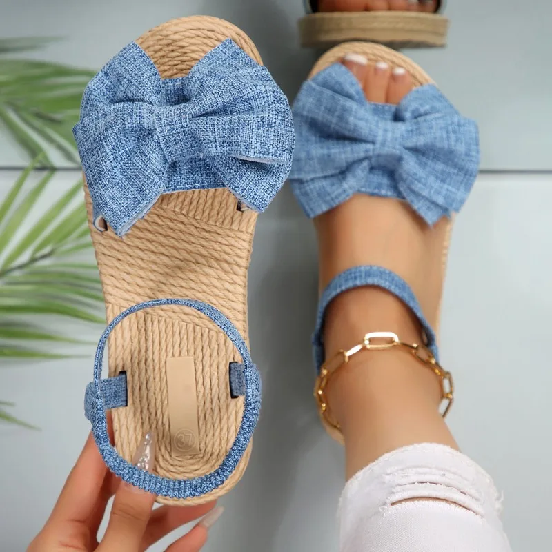 2026 New Summer Flat Sandals Fashion Outdoor Bow Tie Flat Sandals Women Anti-slip Trend Casual Comfortable Lightweight Shoes