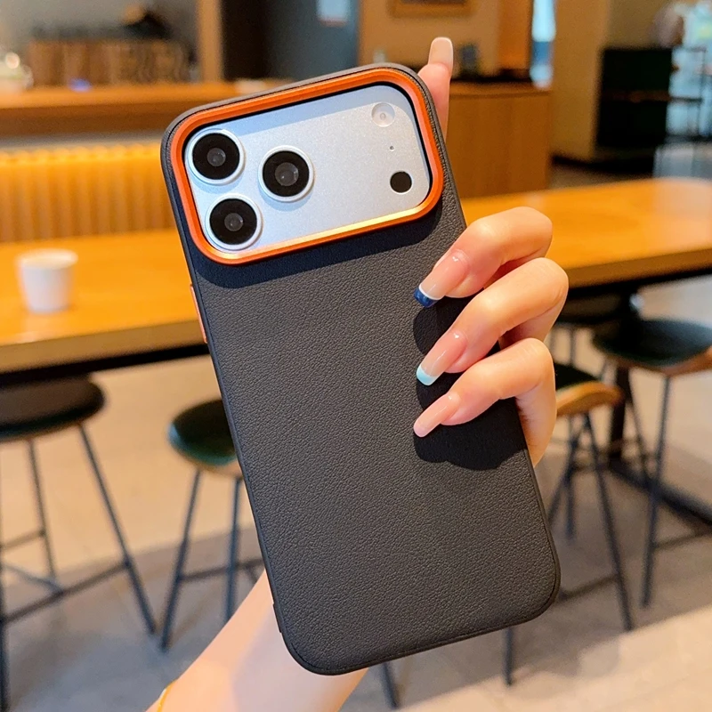 Fashion For Iphone 16 17 Pro Max 16e 17e Vegan Leather Phone Case PC Shell Protective Solid Color Back Cover