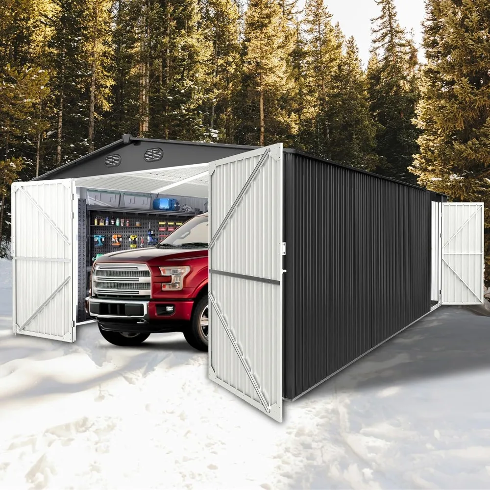 10x20 Outdoor Storage Shed with 2 Lockable Doors and 4 Air Vents, Prefab Metal Garage Building, Large Tool Shed