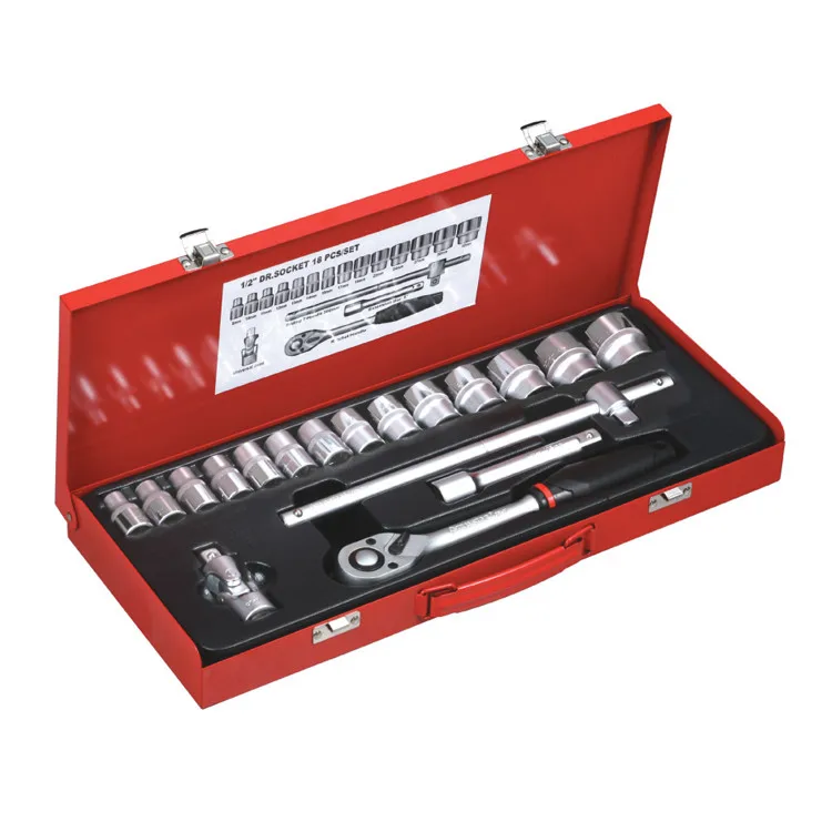 24-Set Automotive Iron & Steel Ratchet Socket Wrench Toolbox DIY Hand Tools Combination Set for Machine Maintenance Workshop Use