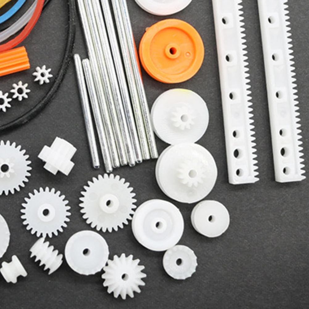 82Pcs/set Plastic Gears Set Model Robot Reduction Gears Motor Wheels Pulley Toys Accessories Hardware For Toy Robot