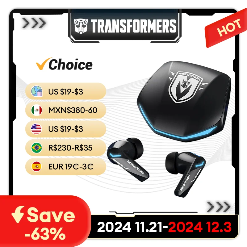 Original TRANSFORMERS TF-T10 Bluetooth 5.4 Earphones Gaming Low Latency Headphones Choice Gamer Music Dual Mode Wireless Earbud