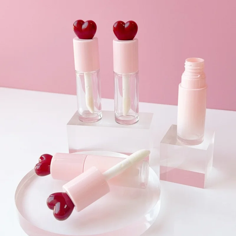 New Lip Gloss Tube Private Label Heart-shaped Pink Red Tube 11ml Vegan Liquid Lipstick Packaging Cute Blush Containers 40pcs