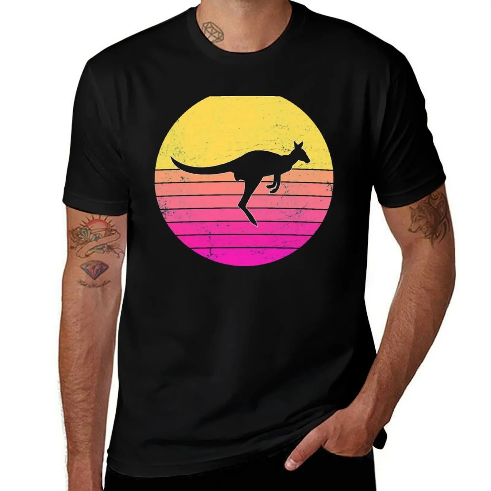 

kangaroo sunset vintage style T-Shirt t shirt man casual man tshirt man t shirt cotton T-Shirt