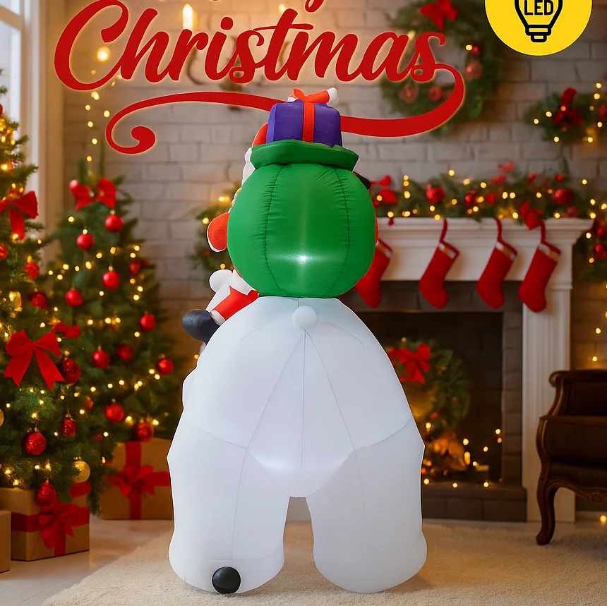 6-stopowy nadmuchiwany Święty Mikołaj jeżdżący na niedźwiedziu polarnym, dekoracje świąteczne, ozdoby bożonarodzeniowe do domu i na podwórko, dekoracje LED, zabawka na przyjęcie bożonarodzeniowe