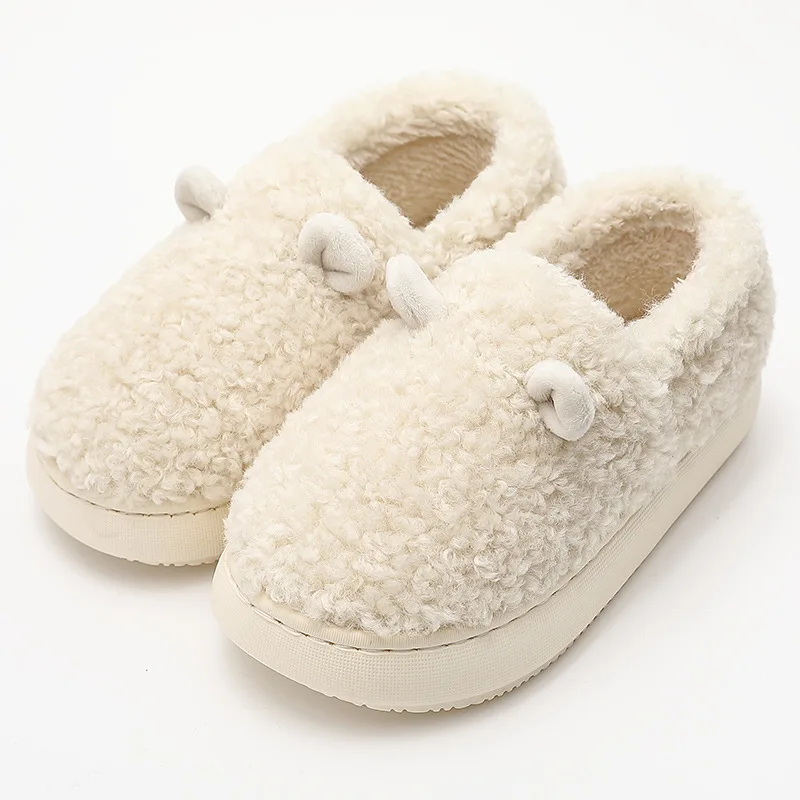 Cute small ear cotton slippers women's winter bag heel thick-soled comfortable home men's plush warm soft-soled cotton shoes