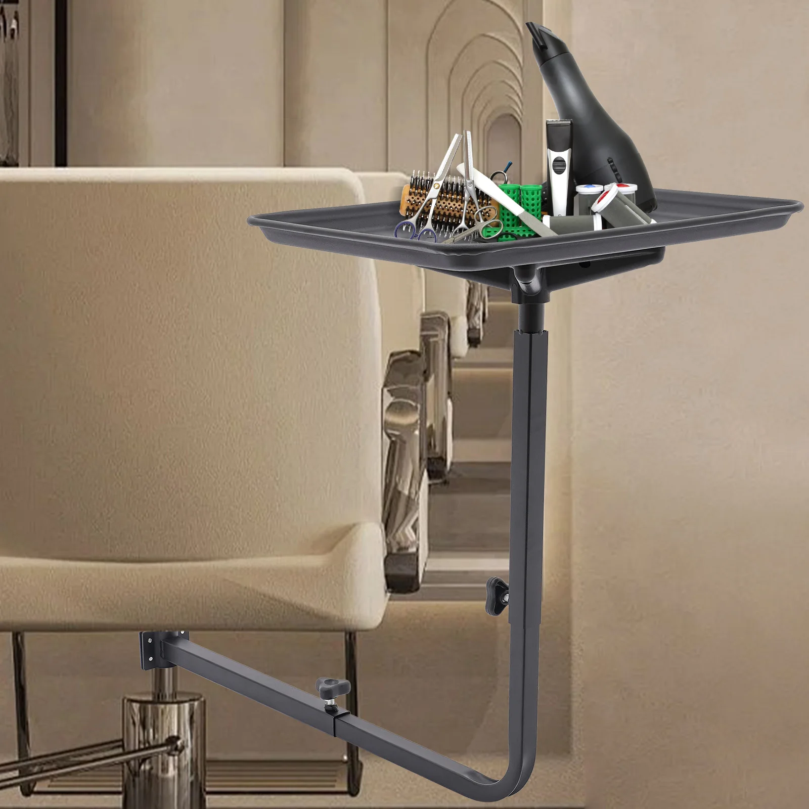 360 °   Вращающийся черный стул-поднос для салона с подносом, подходит для салонного стула, подноса для татуировки, цветной поднос для салона