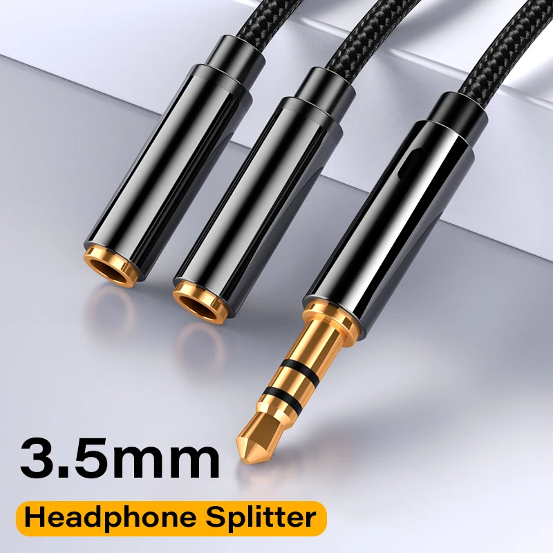 3.5mm Audio Splitter Extension Cable Jack 3.5mm 1 Male to 2 Female Mic Y Splitter for Laptop Headphone Aux Cable Adapter