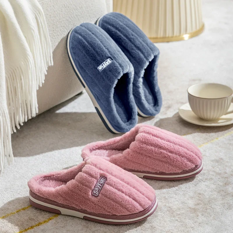 

Home Fuzzy Slipper Women Winter Warm Fur Plush Non Slip Indoor Lazy Female Thermal Furry House Shoe Flat flip flop Male Men